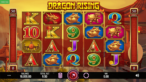 The Caleta Gaming slot “Dragon Rising” has a 5x4 reel layout and 50 fixed pay lines