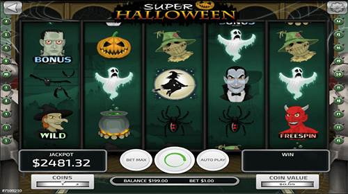 The slot game “Super Halloween” by Concept Gaming has a 3x5 layout and 20 pay lines