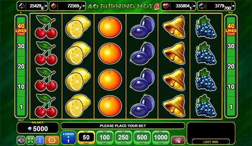 The EGT slot “40 Burning Hot” features 40 pay lines, two scatter symbols and a wild symbol