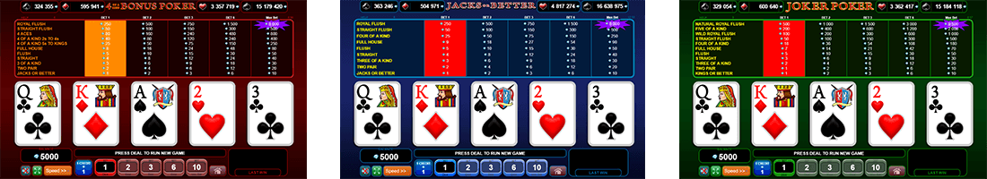 The EGT card games section contains 3 video poker titles – “4 of a Kind Bonus Poker”, “Joker Poker” and “Jacks or Better”