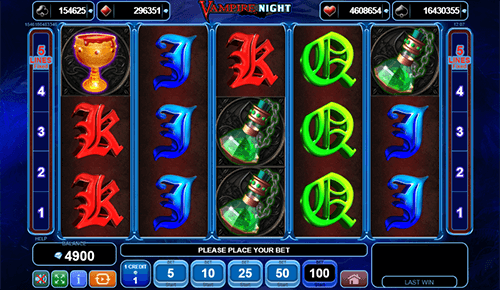 The EGT slot game “Vampire Night” features 5 pay lines and a 3x5 reel layout