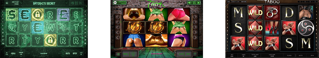 Endorphina offers many slots with unique themes, including “Satoshi’s Secret”, “Twerk” and “Taboo”