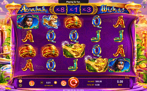 “Azrabah Wishes” is an Arabian-styled slot from GameArt with many bonus features