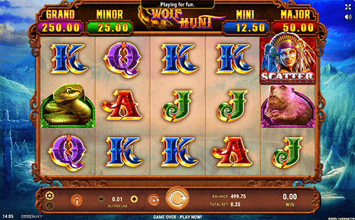 The GameArt slot “Wolf Hunt” has 25 paylines and 3x5 reel layout