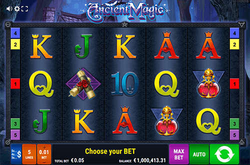 The “Ancient Magic” slot by Gamomat has 5 fixed paylines and 5x3 layout