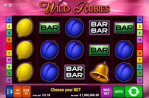 “Wild Rubies” is a fruit-styled slot by Gamomat with 10 fixed paylines
