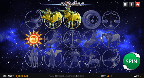 The Genii's slot “Zodiac” features 20 paylines and a 3x5 reel layout