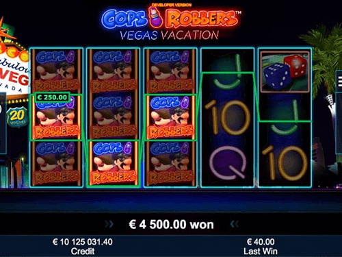 “Cops ‘n’ Robbers Vegas Vacation” is a Greentube slot with 20 win lines