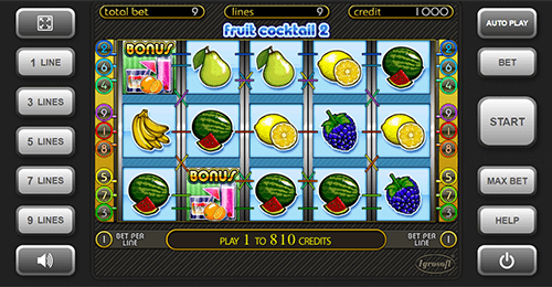 The Igrosoft slot “Fruit Cocktail 2” has 9 pay lines