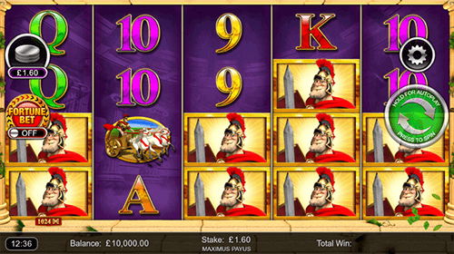 “Maximus Payus” is an Inspired slot with a 4x5 reel layout and up to 1024 win ways