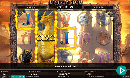 “Dragon Slot” dragon-themed slot by Leander features a 3x5 reel layout