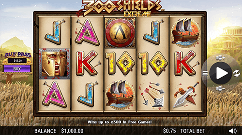“300 Shields Extreme” is a Spartan-themed slot from NextGen Gaming with 25 pay lines