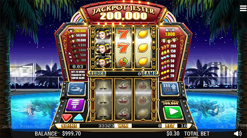 The NextGen slot “Jackpot Jester 200,000” has a 3x3 reel layout and 5 pay lines