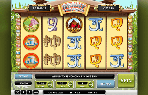 The Asian-themed slot “Benny the Panda” by Omi Gaming has a classic 3x5 reel layout