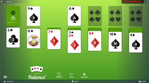 “Casino Patience” by Oryx Gaming is a gambling version of the famous card game Solitaire