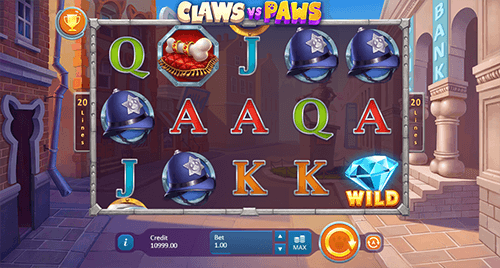 “Claws vs Paws” is a 3x5 reel layout Playson slot with 20 paylines