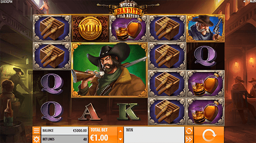 “Sticky Bandits Wild Return” is a 4x5 layout Quickspin slot with 40 bet lines