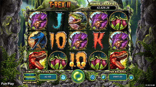 RTG's slot “T-Rex 2” features 5x3 reel layout and 25 pay lines