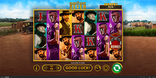 “The Magnificent Seven” is a 7x4 reel layout slot game by Skywind with 40 winning ways