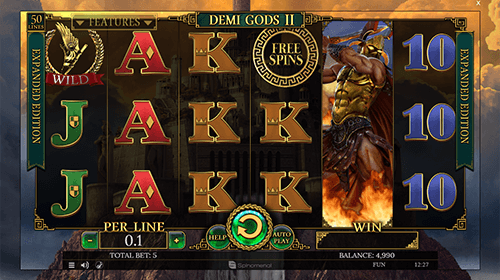 “Demi Gods II” is a mythology-styled Spinomenal slot which features 50 paylines