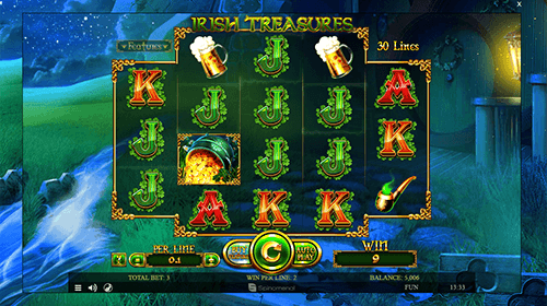 The “Irish Treasures” is Spinomenal slot game with 30 paylines and a unique reel layout