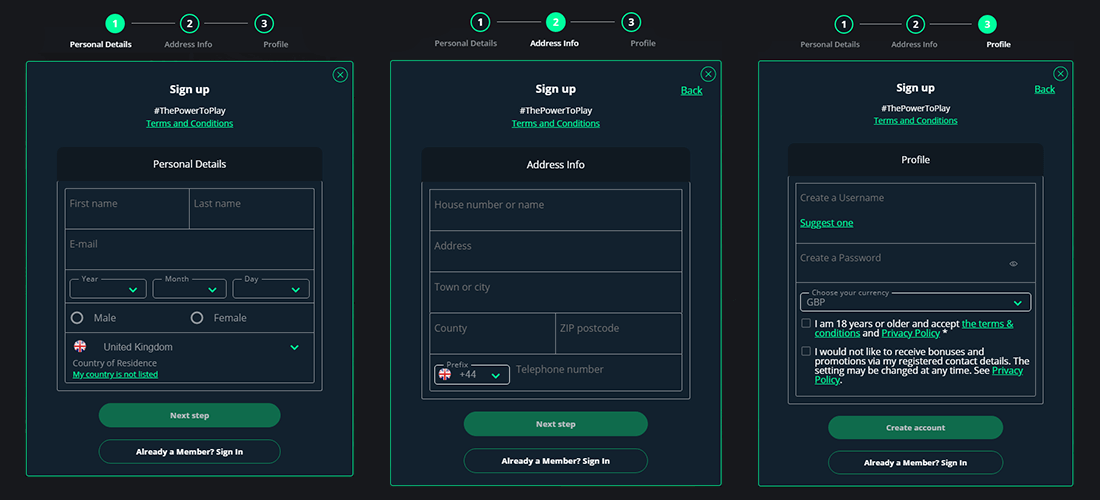 Create your Volt Casino account in three easy steps
