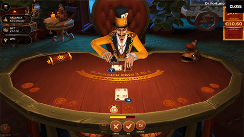 The Yggdrasil “Dr. Fortuno Blackjack” game has five seats and a “bonus bet”