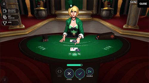 The “Lucky Blackjack” Yggdrasil game is a three-seat blackjack table